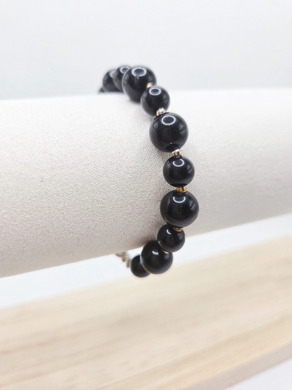 Black Beaded Bracelet with Gold Accent Beads